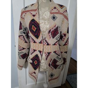 Chelsea & Violet Geo Eyelash Bell Sleeve Boho‎ Aztec Cardigan Sweater Top XS